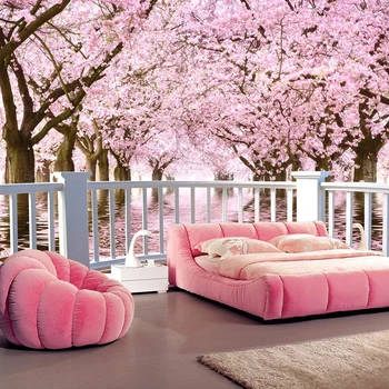 Изготовленная на заказ Водонепроницаемая самоклеящаяся настенная наклейка Цветущее вишневое дерево, Балкон, 3D пейзаж, Фотообои для гостиной, спальни