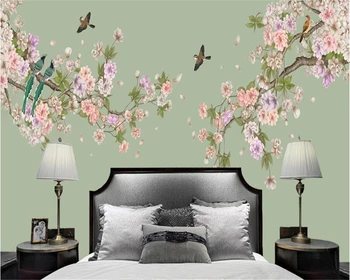 beibehang Цветок крабового яблока, новая китайская ручная роспись, тонкая работа кисти, цветок, птица, фоновое украшение, живопись, обои behang