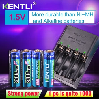 KENTLI 4шт 1,5 В aa 3000 МВтч Перезаряжаемая литий-ионная литий-полимерная литиевая батарея + 4 слота AA AAA литий-ионное умное зарядное устройство