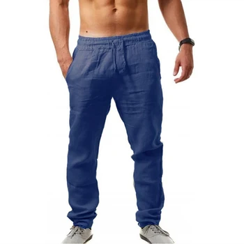 2023 Новые Летние хлопковые льняные Длинные брюки для мужчин, однотонные дышащие льняные брюки, повседневные модные брюки с эластичной резинкой на талии, Harajuku