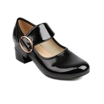 Туфли-лодочки из лакированной кожи на платформе, Элегантные Туфли Мэри Джейн на квадратном каблуке с пряжкой на щиколотке, женские туфли в стиле 