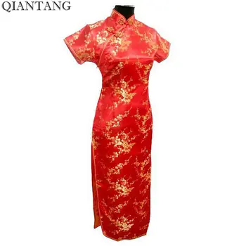 Специальное предложение Красное Женское Атласное Длинное платье Ципао в Китайском стиле Чонсам Mujer Vestido с Цветочным Рисунком Размеры S, M, L, XL, XXL, XXXL 4XL 5XL 6XL J3406