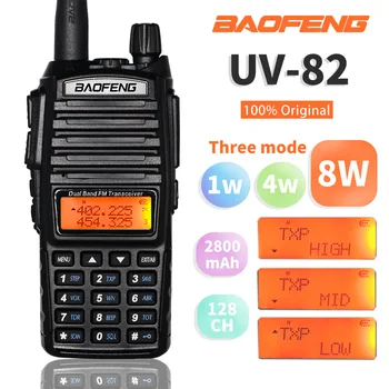 8 Вт Высокомощная Рация BaoFeng UV-82 Двухдиапазонный FM-Трансивер 10 км 128CH Портативный CB Ham Радио UV82 Охотничье Двухстороннее Радио