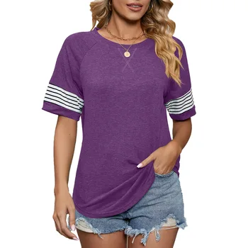 Женская футболка с коротким рукавом и круглым вырезом в полоску, топы на лето
