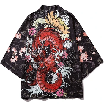 Традиционное Кимоно в Японском Стиле, Китайский дракон, Японская Одежда для Косплея, Мужчины, Женщины, Свободные Повседневные Солнцезащитные Кардиганы-Юката, Хаори