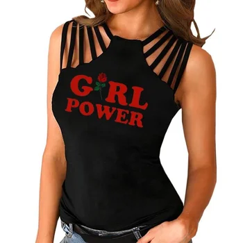 Футболка с открытыми плечами Girl Power Valentine Rose Открытая Сексуальная верхняя одежда Вязаный Женский жилет Повседневная футболка Одежда Y2k Top