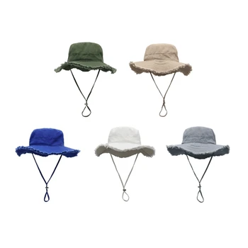 Потертая дизайнерская рыбацкая шляпа с регулируемой веревкой для подбородка, Анти-УФ, Рыбацкая шляпа для взрослых подростков, Широкополая шляпа-ведро