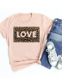 Женская летняя футболка с графическим принтом, футболка с любовным письмом, Милые леопардовые повседневные футболки 90-х с коротким рукавом, одежда