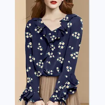 Весенне-осенние блузки, женские модные высококачественные Рубашки с цветочным принтом, женские топы с принтом в стиле ниши, трендовая повседневная футболка с длинным рукавом