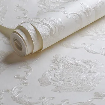 Белые тисненые дамасские обои, однотонные обои с текстурой дамаска для спальни, фонового декора гостиной