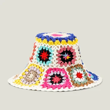 повседневная вязаная шапка с пейсли для женщин, богемные вязаные шляпы-ведра, национальная соломенная шляпа от солнца для девочек, летние пляжные балийские шляпы 2022