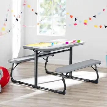 Складной детский столик для занятий с серой текстурной поверхностью, Сталь и пластик, 33,11 