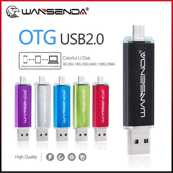 Wansenda Металлические USB флэш-накопители OTG Pen Drive 8 ГБ 16 ГБ 32 ГБ 64 ГБ 128 ГБ 256 ГБ Флешка для ПК Android-Устройств с портом Micro USB