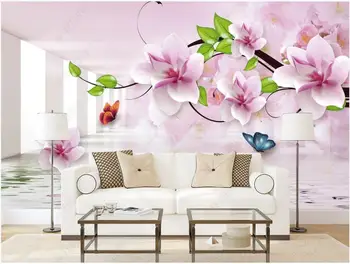 3d фотообои на стену, розовый цветок персика, бабочка, пространство коридора, спальня, украшение дома, обои для стен в рулонах
