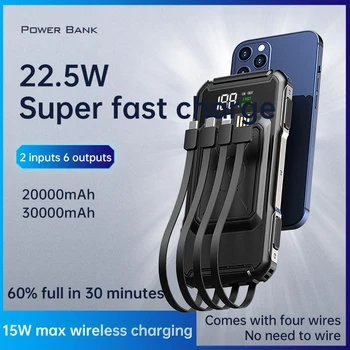 22,5 Вт Быстрая Зарядка Power Bank 30000 мАч Быстрое Qi Беспроводное Зарядное Устройство Powerbank для iPhone 14 13 Samsung S22 Huawei Xiaomi Повербанк