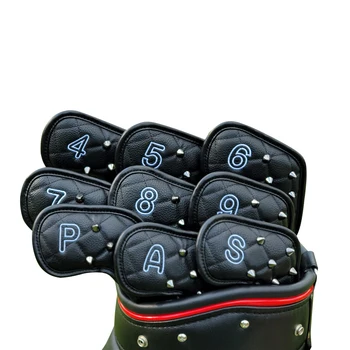 Железные головные уборы для гольфа с заклепками, искусственная кожа, дерево для гольфа, чехлы для железных чехлов и клюшек, черный, белый, зеленый