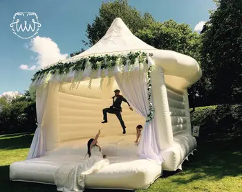Надувной Белый Свадебный домик для прыжков 4x4m, Прыгающий Дом С Круглым шатром, Свадебный надувной прыгающий замок принцессы для вечеринок