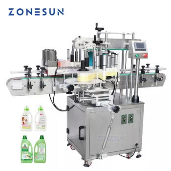 Изготовленная на заказ ZONESUN Автоматическая двухсторонняя квадратная бутылка с плоской поверхностью, Этикетировочная машина для бутылок с стиральным порошком, аппликатор этикеток
