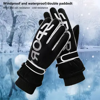 Бархатные перчатки для избавления, зимние перчатки для велоспорта с полными пальцами, сохраняющие тепло, водонепроницаемые Лыжные перчатки с буквенным принтом, Перчатки для избавления