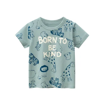 2023 Летняя новая детская одежда, Хлопковая футболка с коротким рукавом, Одежда для маленьких мальчиков, Топы с надписями животных, футболки, прямая поставка