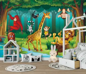Пользовательские обои papel de parede 3D Мультяшные лесные животные для детской комнаты, наклейки на стены, украшения, художественные обои, домашний декор