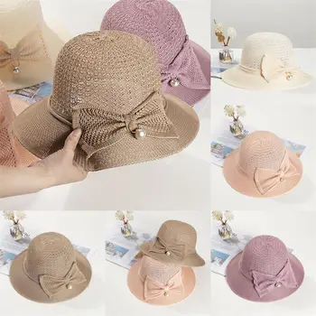 Женская дышащая кепка-ведро с бантом, складная кепка с полями, Соломенная шляпа, пляжная солнцезащитная кепка, солнцезащитная шляпа