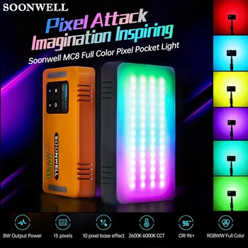 Soonwell MC8 Мини Карманное RGB Видео Освещение 2600-6000 K RGB Креативный Светильник 8 Вт Портативный для DSLR камеры с Подсветкой для Видеоблогинга в прямом Эфире