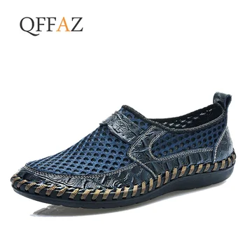 QFFAZ/Мужская обувь; Летняя Дышащая обувь из сетчатого материала; мужская повседневная обувь из натуральной кожи; модная летняя обувь; Мужские размеры 38-48