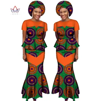 Комплект Юбок в африканском стиле из Бинтаревого воска для женщин, Дашики, Свободный Головной Убор, Плюс Размер, Африканская Одежда, Укороченный Топ и Одежда Русалки WY2381