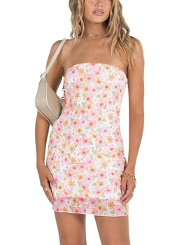 Женское летнее платье-труба Y2k без бретелек, облегающее мини-платье с закручивающимся узлом, Клубная одежда (розовый M)