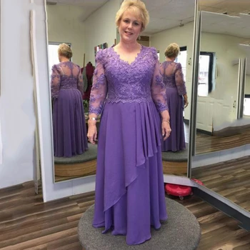 Фиолетовые платья для матери невесты с длинным рукавом, аппликация, блестки, Кружевное свадебное платье для гостей, вечерние платья для вечеринок, новые