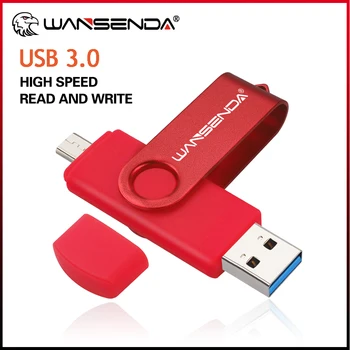 WANSENDA OTG USB 3,0 Флэш-накопители для Android/ПК 8 ГБ 16 ГБ 32 ГБ Флеш-накопитель 64 ГБ 128 ГБ 256 ГБ Внешний накопитель 2 в 1 Флешка