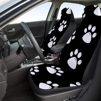 Принт собачьей лапы на редактируемом черном цвете, универсальные чехлы для автомобильных сидений, 2 шт., защита передних сидений, совместимые, подходят для Мо