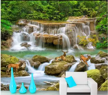 Фотообои WDBH на заказ 3D обои HD Лесной ручей Водопад Пейзаж домашний декор 3D настенные обои для гостиной