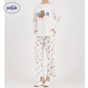 Цельная одежда для Дамской комнаты, пижама с рисунком Мороженого, платье с медведем, круглый вырез, длинный рукав