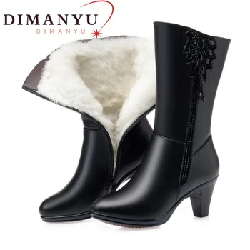 DIMANYU/ Зимние женские ботинки из натуральной кожи, Модные полуботинки, Женское платье на высоком Каблуке, теплые женские ботинки из натуральной шерсти с кисточками