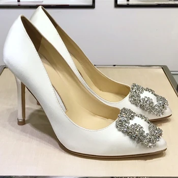 Новые декоративные туфли европейских и американских женщин на высоком каблуке с бриллиантовой пряжкой