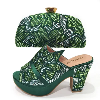 Doershow/ Комплект из милых туфель и сумки в африканском стиле зеленого Цвета, Хит продаж, Женские итальянские туфли и сумка в комплекте для вечеринки HGB1-18