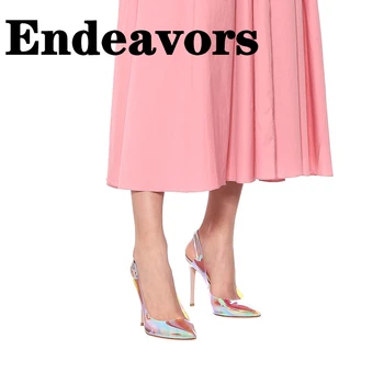 Разноцветная модная обувь из прозрачного ПВХ, летняя новинка, Женская обувь большого размера, тонкие тонкие туфли на высоком каблуке, банкетные женские туфли