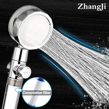 ZhangJi Новая Насадка для душа с пропеллерным приводом, кнопкой остановки и хлопковым фильтром, ручная насадка для душа высокого давления с турбонаддувом