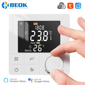 Умный термостат Beok Wifi Для газового котла, регулятор температуры пола с подогревом, комнатный терморегулятор Работает с Alexa Google Home