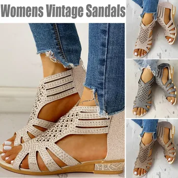 Женская обувь, сандалии, летние туфли-гладиаторы из искусственной кожи на низком каблуке, роскошные женские дизайнерские туфли Zapatos De Mujer