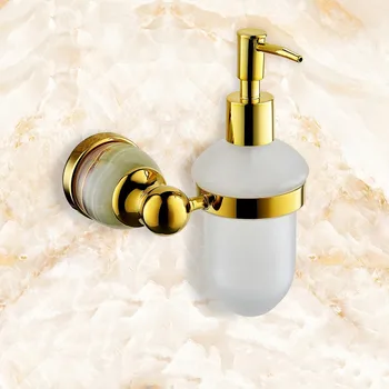 Роскошный золотой нефритовый камень и твердый латунный дозатор для мыла/лосьона, контейнер для мыла, аксессуары для ванной, аксессуары