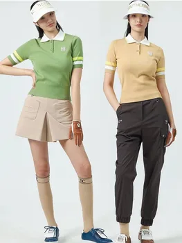 2023 Новая Женская летняя Повседневная одежда для гольфа Для похудения, универсальная одежда для гольфа из ледяного шелка с коротким рукавом