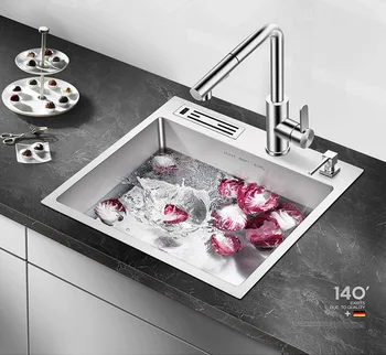 Кухонная мойка ASRAS-5045G SUS304 ручной работы, многоцелевой разбрызгиватель воды со сливным отверстием и краном