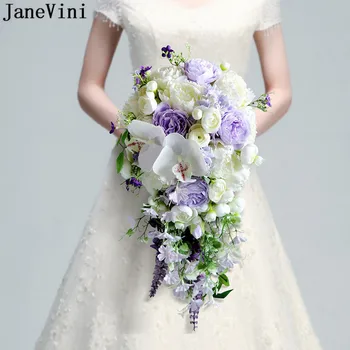 JaneVini 2021 Фиолетовая Роза Водопад Свадебные Цветы Букеты Для Новобрачных Искусственный Букет Цветов Ручной Работы Невесты Kunstbloemen Boeket