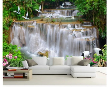 beibehang Пользовательские модные обои водопад река лес белый журавль 3D ТВ фон стены papel de parede 3d обои tapety