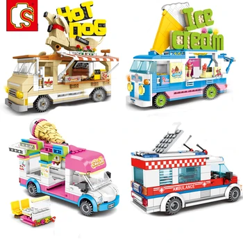 Sembo City Car MODEL Kit Мороженое, Хот-дог, многоцветный грузовик с едой, строительные блоки, Сделай сам, Кирпичные Друзья, игрушки для детей, маленькие подарки MOC