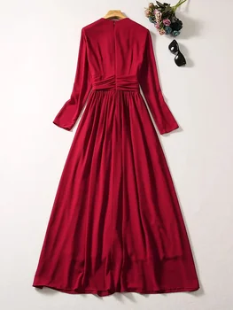 Осенние Подиумные платья Макси с длинным рукавом для женщин, Вечерние Красные Элегантные Платья Больших размеров с бантом для выпускного Вечера, Длинные платья 2023