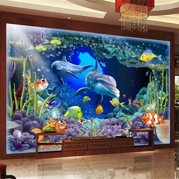 wellyu Пользовательские Фотообои Фреска 3D Стерео обои Подводный мир Дельфин Мать и Дитя Любят Глубокие обои papel de parede